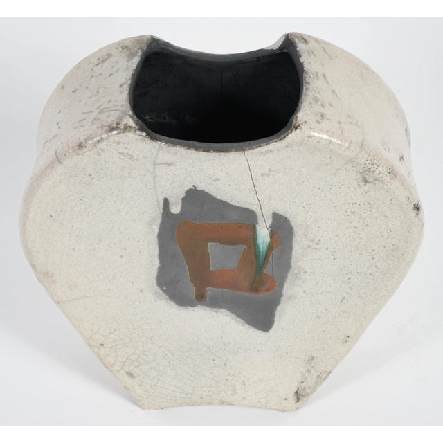 Cream Signed Raku Ceramic Handmand Vase For Sale - Image 8 of 9