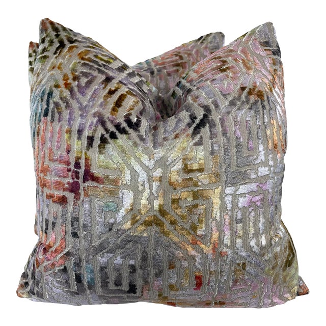 S. Harris "Bukhara Velvet" in Tropic 22" Pillows-A Pair For Sale
