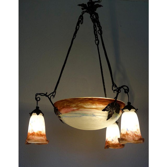 Antique Art Nouveau 4-Light Chandelier from Müller Freres Luneville, 1930s For Sale - Image 16 of 18