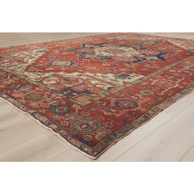 Brick Red Late 19th Century Persian Serapi Rug, 09'08 X 13'02 For Sale - Image 8 of 10