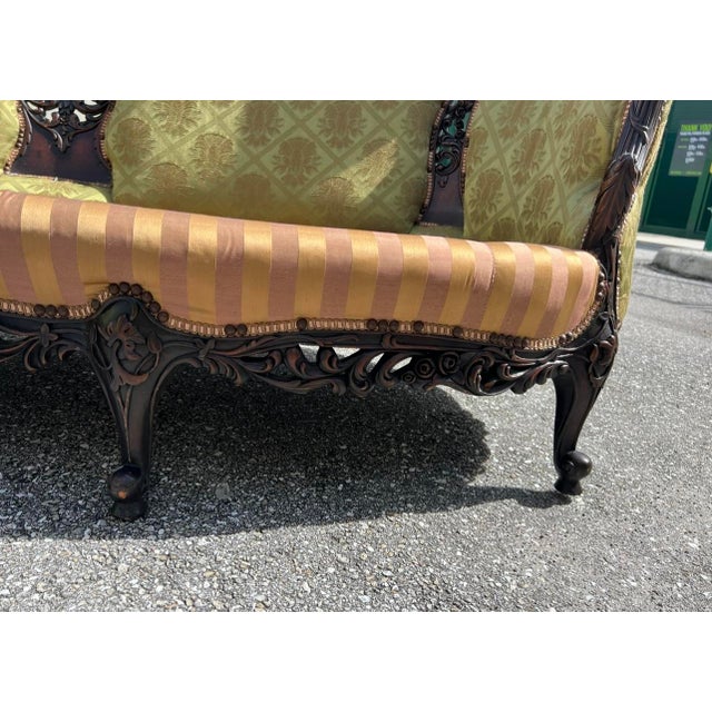 Victorian Carved Dark Walnut Sofa and Chair For Sale - Image 9 of 18