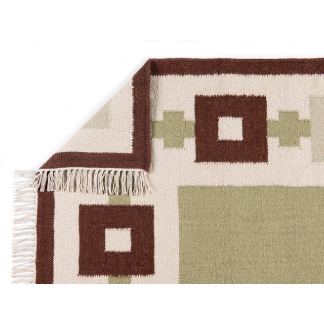 Part & Parcel Goods Wool Chain Rug 2’6” x 8', Sage, Chocolate, Celadon and Eggshell For Sale - Image 4 of 5