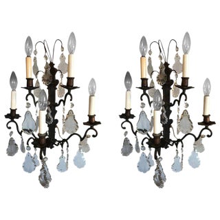 Iron and Crystal Sconces - a Pair For Sale