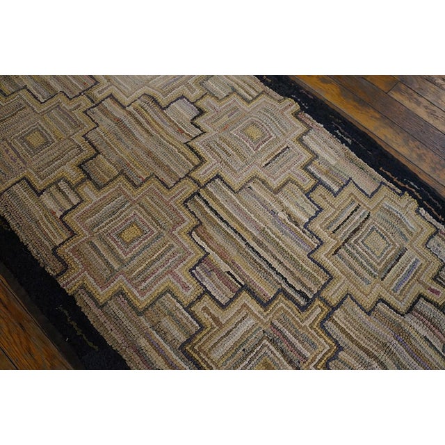 American 1920s Multicolor Diamond Folk Art Antique American Hooked Rug 2' 2" X 12' 0" Handknotted Wool Carpet For Sale - Image 3 of 4