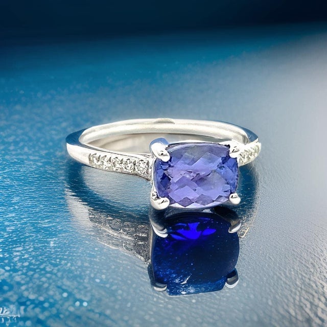 Natural Tanzanite Diamond Ring Size 6.5 14k W Gold 1.79 TCW Certified, Size 7 For Sale - Image 12 of 12