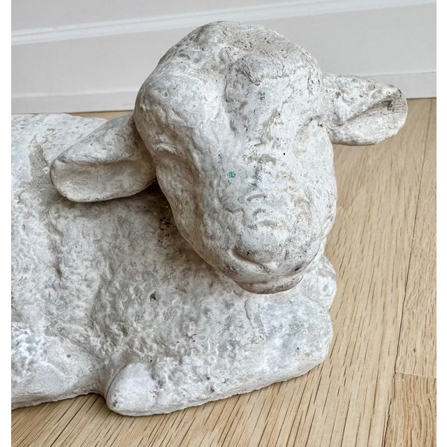 1950s Vintage Cast Stone Recumbent Lamb – 12" Garden Statue or Interior Doorstop For Sale - Image 5 of 7