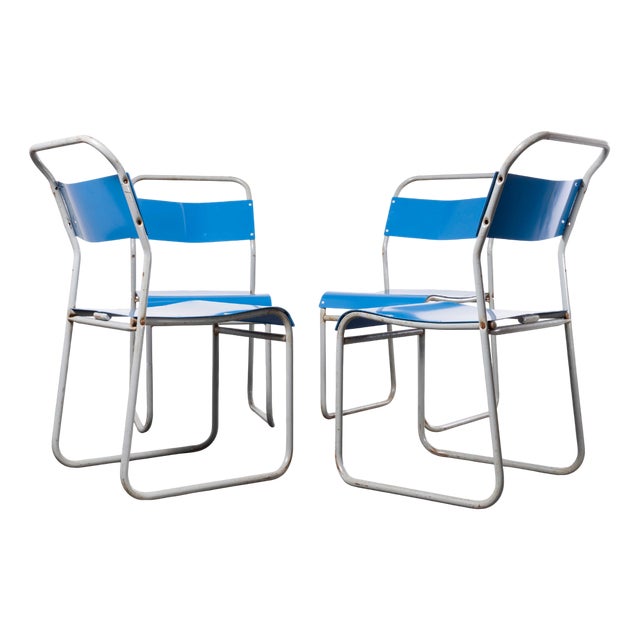 Tubular Metal Outdoor Dining Chairs from Pel Cox, 1950s, Set of 4 For Sale