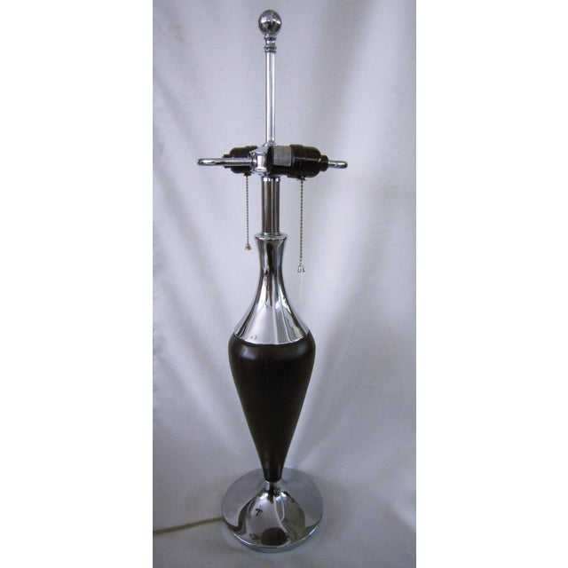 Modernist Chrome and Rosewood Lamp, Chrome Shade For Sale - Image 6 of 7