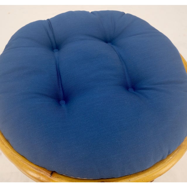 Blue Round Mid Century Modern Blue Upholstery Ottoman Foot Stool Bench Pouf MINT! For Sale - Image 8 of 9