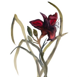 "Lily" Contemporary Original Botanical Flower Watercolor Painting by Elizabeth Becker For Sale