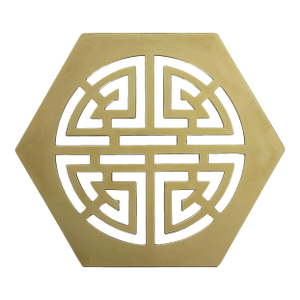 Vintage Brass Hexagon Chinese Shou Symbol Trivet or Wall Decor