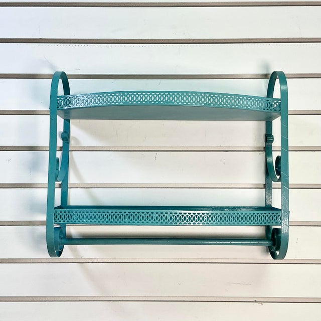Mid-Century Modern 1970s Vintage Boho Chic Atomic Style Metal Bathroom Wall-Mounted Shelf With Towel Bar. For Sale - Image 3 of 13