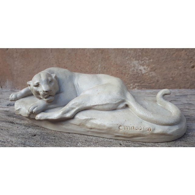 Ceramic Sculpture of Lying Lioness in Enamel & Stoneware by Clovis-Edmond Masson, 1890s For Sale - Image 7 of 18