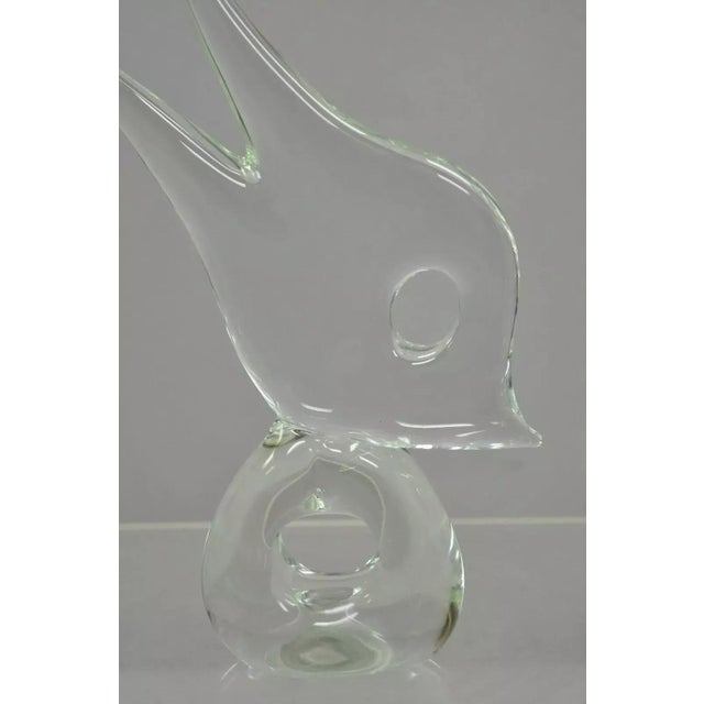 Vintage Italian Crystal Glass 16" Abstract Fish Sculpture Statue Signed to Base, Item features has an illegible signature...