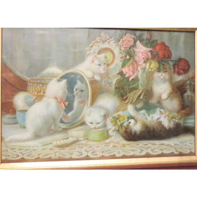 This VTG antique Victorian cat picture titled "The Five Senses" is a beautiful chromolithograph print by HCP. This print...