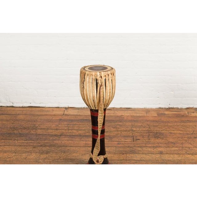 19th Century Burmese Late Teak Ozi Goblet Shaped Drum with Black & Red Lacquer For Sale - Image 11 of 12