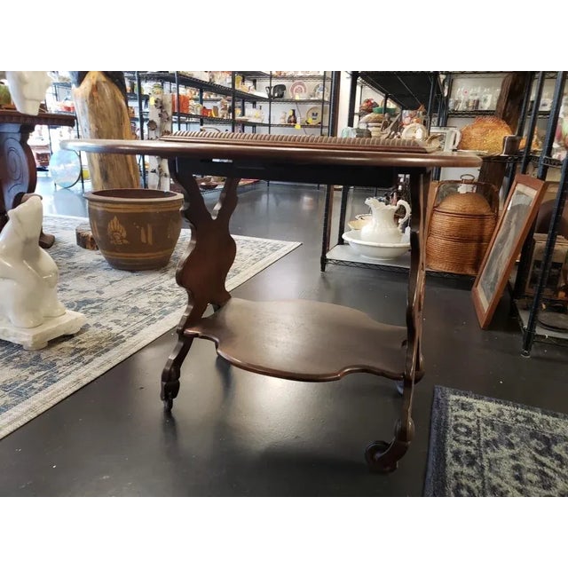 Early 20th Cent. English Victorian Walnut Two-Tier Drop Leaf Serving Cart & Tray For Sale - Image 4 of 11
