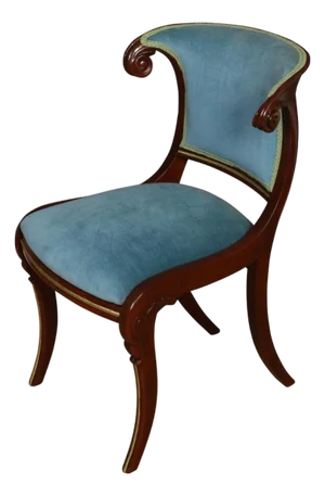 Regency Style Blue Velvet Upholstered Mahogany Klismos Chair