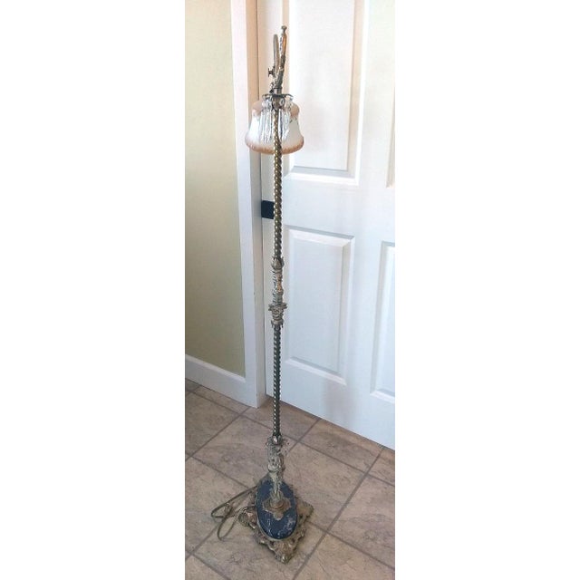 Victorian Antique 1920 Single Arm, Bridge Lamp With Marble Base For Sale - Image 3 of 9