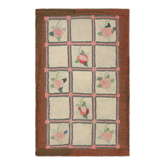 Antique Hooked Rug in Beige With Floral Medallion & Patterns From Rug & Kilim For Sale