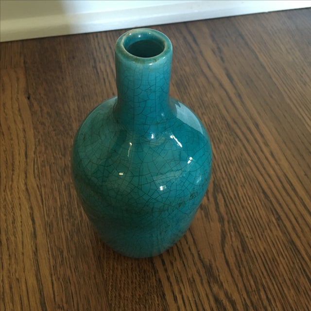 Teal Ceramic Crackle Decorative Vase Chairish