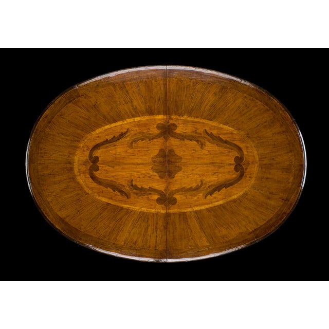 Rustic Walnut Oval Dining Table With Inlaid Top and Carved Pedestal Base For Sale - Image 3 of 3