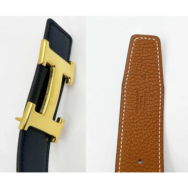 Contemporary Hermes Constance 32mm Gold H Black Brown Reversible Belt 95cm For Sale - Image 3 of 4