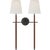 Thomas O'Brien for Visual Comfort Signature Bryant Large Wrapped Double Tail Sconce in Bronze and Saddle Leather with Linen Shades For Sale