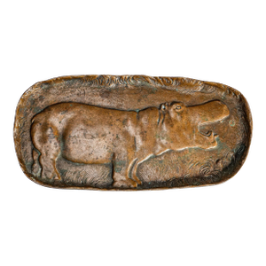 Artist Signed Antique Art Nouveau Solid Bronze Hippopotamus Hippo Tray Catchall