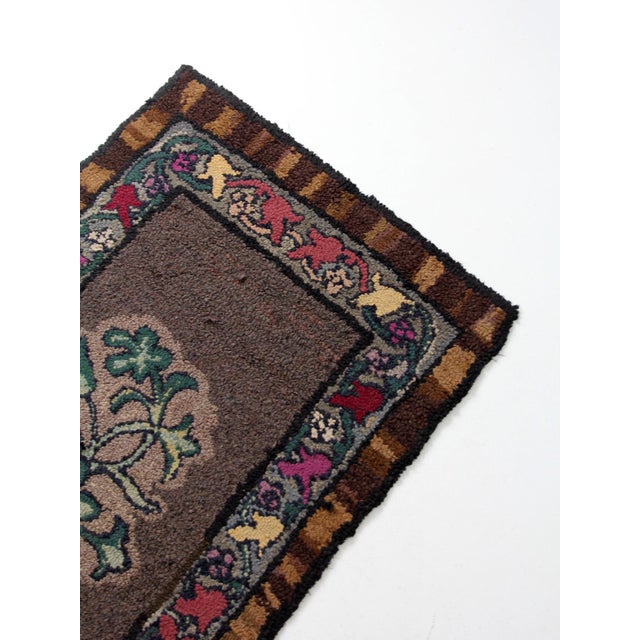 Textile Antique Hand Hooked Floral Wool Rug With Brown Field and Colorful Border For Sale - Image 7 of 15