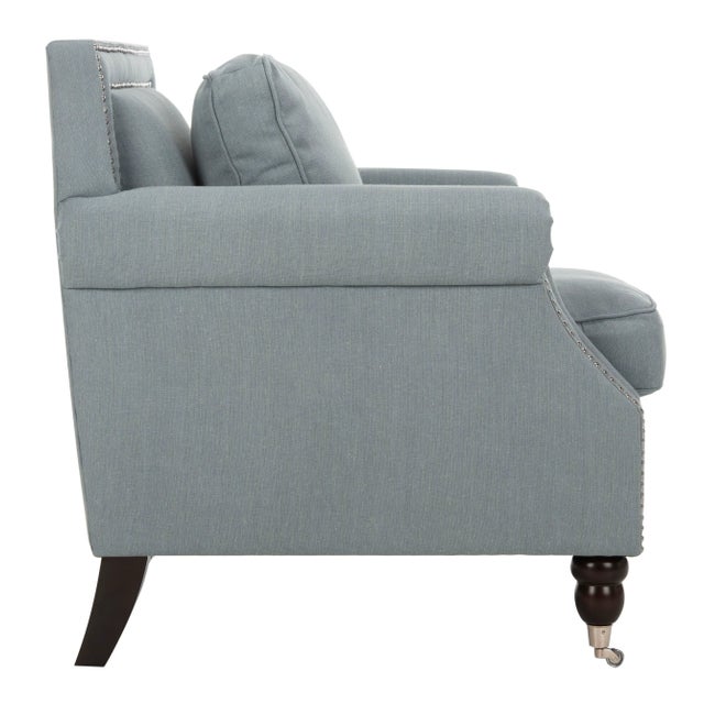 Modern Club Chair & Silver nailheads in Seaside Blue & Espresso For Sale - Image 3 of 10