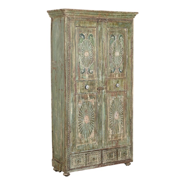 Antique Indian Carved and Painted Armoire For Sale