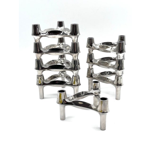 Modular Candleholders in Chrome-Plated Metal, Germany, 1960s, Set of 8 For Sale - Image 11 of 14