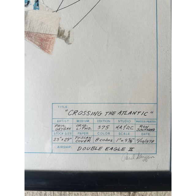 French Paul Geygan Signed Lithograph of Hot Air Balloons, Framed For Sale - Image 3 of 4