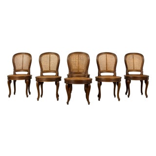 Set of Six Mid-19th Century French Napoleon III Carved Oak and Cane Dining Chairs For Sale