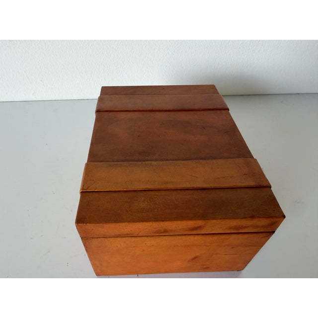 Brown Vintage Brown Leather Decorative Box With Geometric Strap Detail For Sale - Image 8 of 12