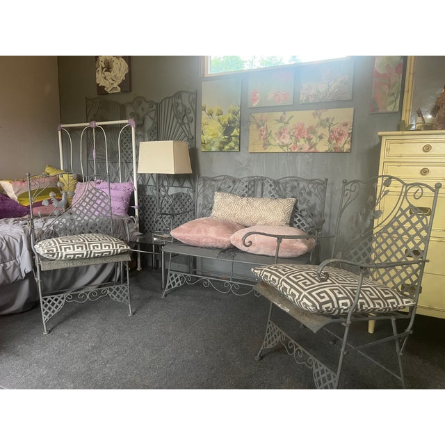 1990s Wrought Iron Rooster Motif Settee, Chairs and Screen, 4 Pieces For Sale - Image 10 of 10
