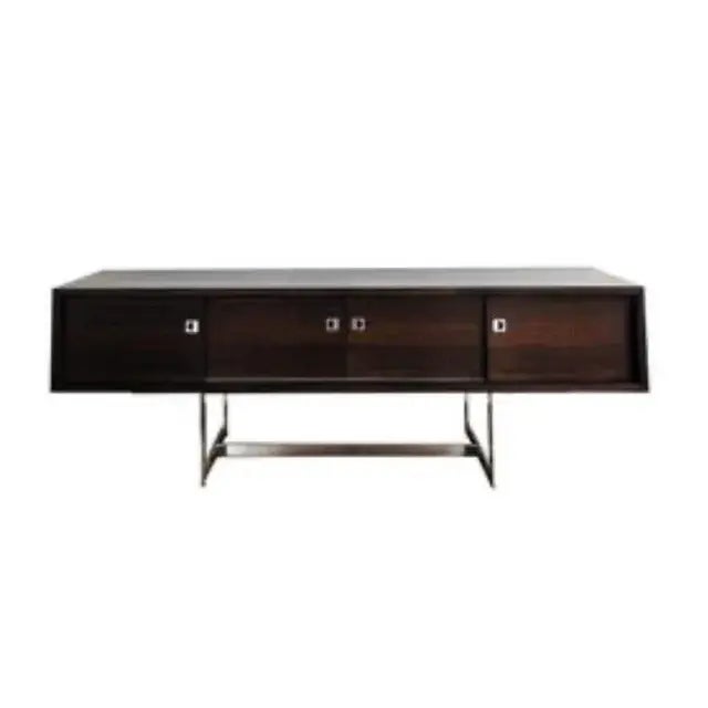 Gorgeous credenza designed by Stanley Jay Friedman for Brueton. Heavy commercial stainless-steel base, mahogany cabinet...