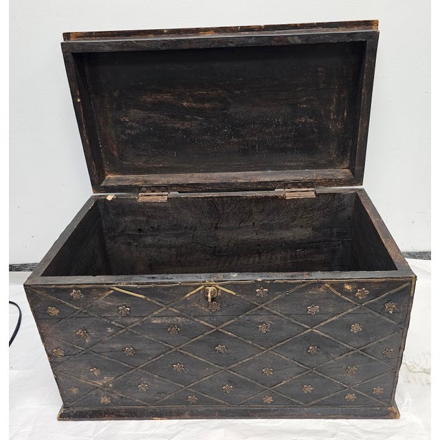 Mid 20th Century Solid Painted Wood and Ornate Metal Mounted Strongbox For Sale In Washington DC - Image 6 of 12