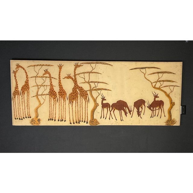 Vintage Large African Batik on Stretcher Artist Signed Wall Art Giraffes and Kudus For Sale - Image 13 of 13