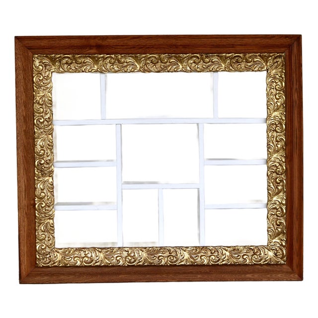 Vintage Handmade Ornate Gilt Gesso and Oak Multi-Compartment Shadow Box Wall Shelf For Sale