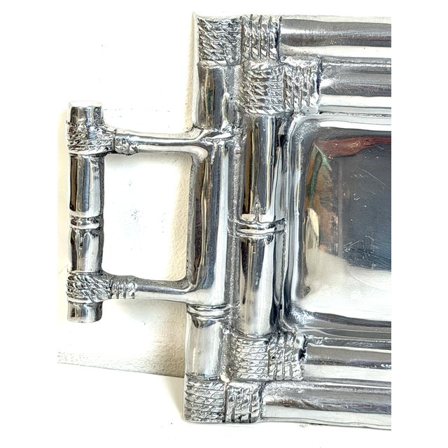 Arthur Court Attributed Faux Bamboo Cast Pewter Gallery Tray with Handles For Sale - Image 10 of 10