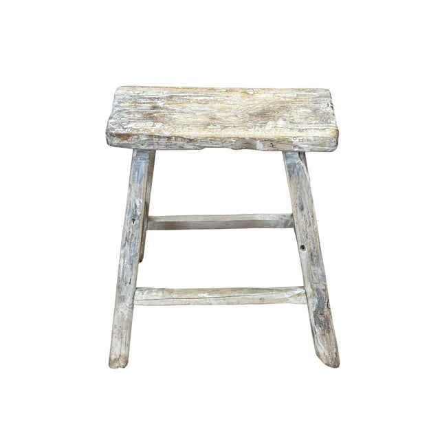 1970s Rustic Raw Rough Wood Grain Rectangle Slim Stool Bench Side Table For Sale - Image 5 of 7