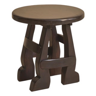 French Brutalist Ebonized Wood Side Table, 1960s For Sale