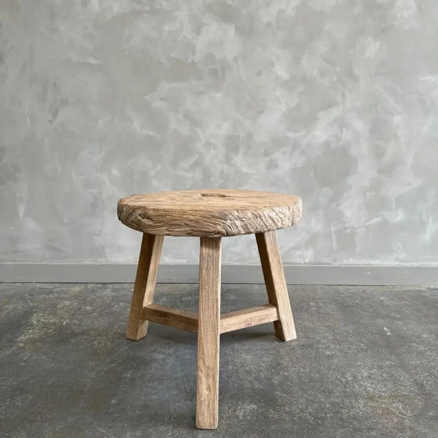 Elm Wood Side Table For Sale In Los Angeles - Image 6 of 9
