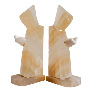 1950s Handcarved Monk Onyx Stone Bookends - Pair