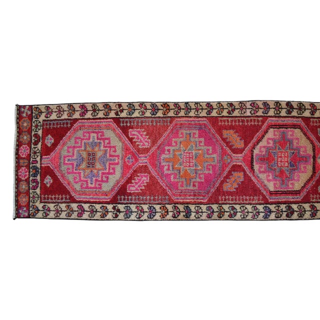 Turkish Runner Rug, Hand-Knotted Organic Wool Runner Rug Kitchen Island Sied Long - Narrow Runner For Sale - Image 10 of 14