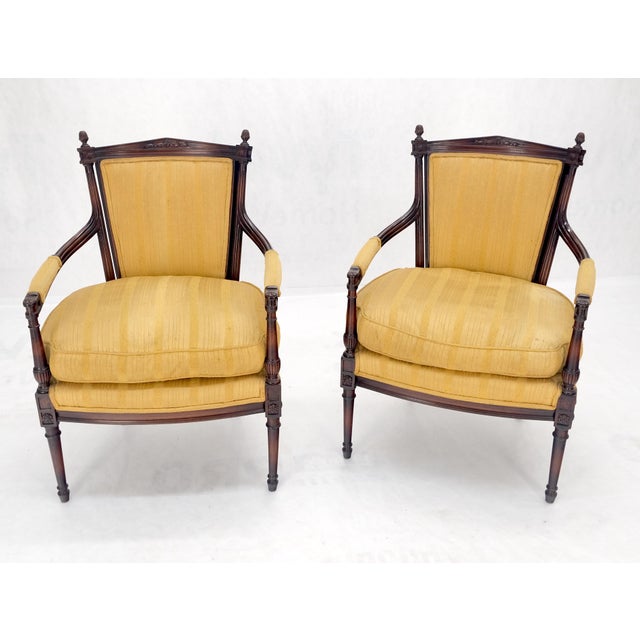 Pair Gold Silk Upholstery Fine Carved Acorn Finials Lounge Fireside Chairs MINT! For Sale - Image 15 of 16