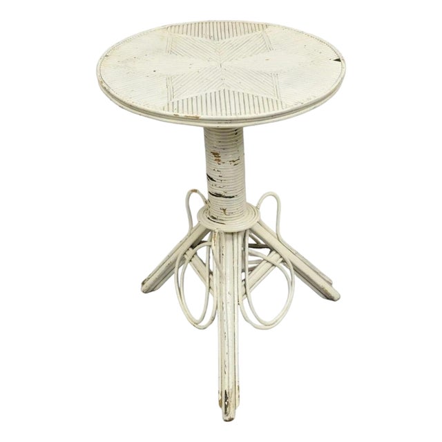 Antique Victorian Arts & Crafts Bentwood Wicker Rattan White Accent Side Table For Sale