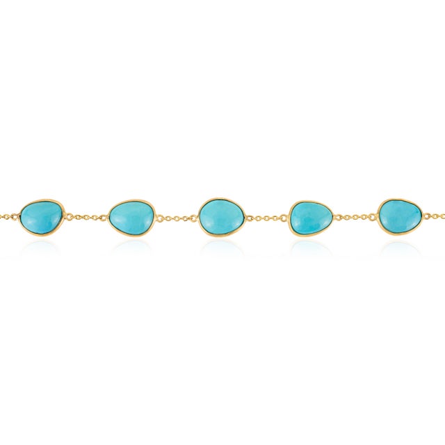 Classic 13.7ct Turquoise Cabochon Bezel Set Station Bracelet in 14k Yellow Gold For Sale - Image 4 of 13